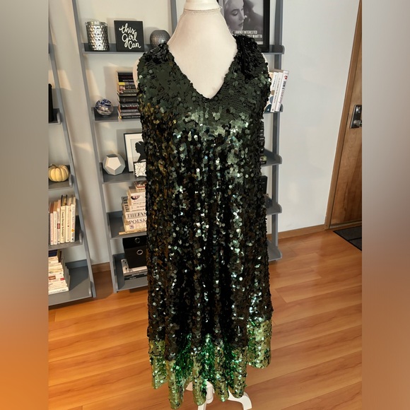 Zara Dresses & Skirts - Zara green sequin sleeveless dress XS